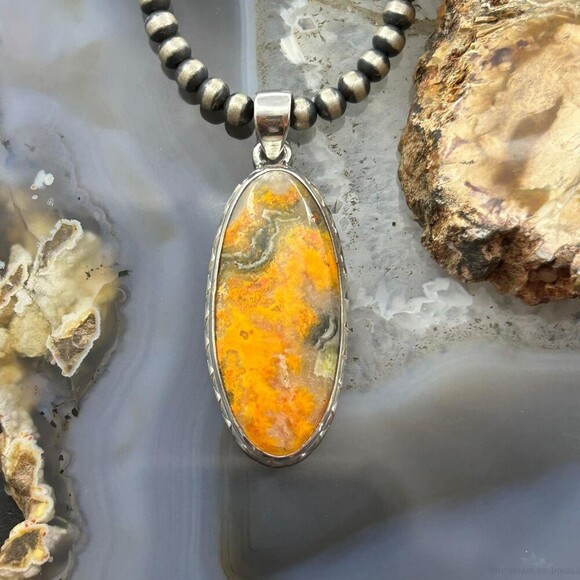 Sterling Silver Southwestern Style Oval Bumblebee Jasper Pendant For Women - Picture 1 of 10